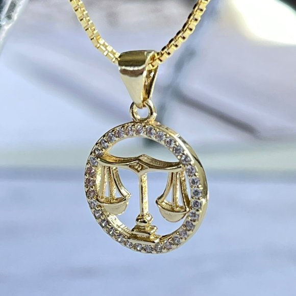Gold Plated LIBRA Sing Zodiac Horoscope‎ Pendant Necklace - Picture 1 of 6
